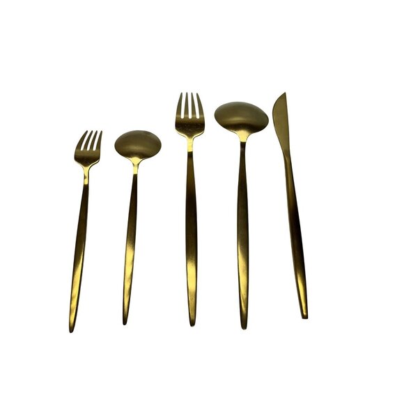 Gold‎ Flatware Cutlery Set Elegant Design Easy Clean 30 pc Modern style READ - Picture 2 of 12